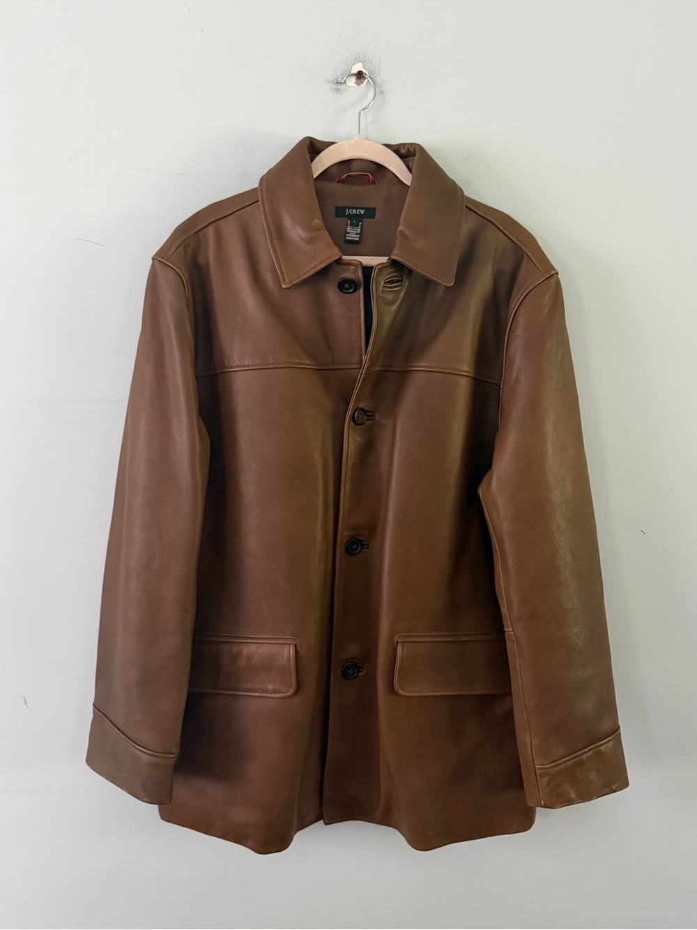 Vintage J. Crew Brown Leather Collared Button Up Jacket